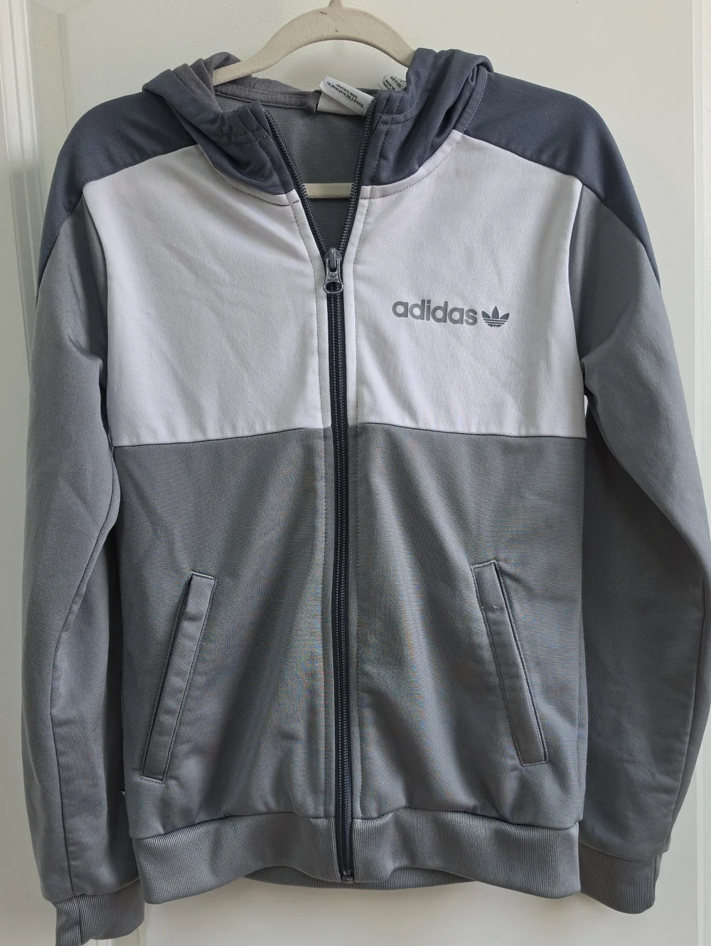 adidas Kids Gray & White Hooded Zip Jacket
